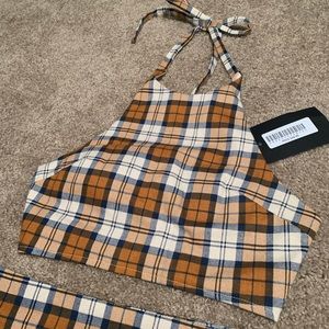 Two piece plaid halter & skirt set